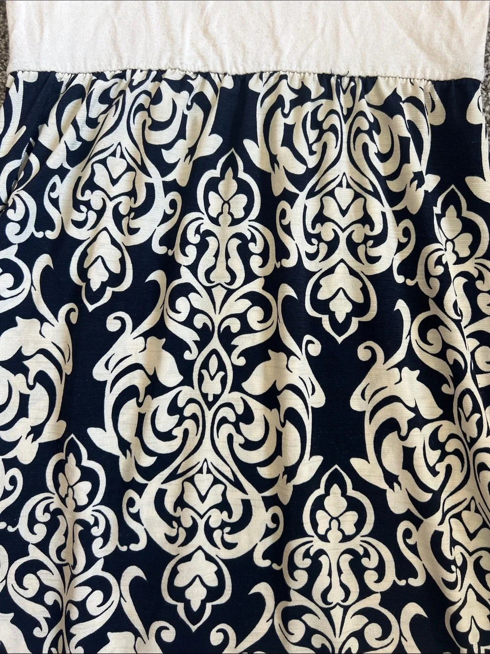 Pomelo Cream Top Navy and Cream Patterned Skirt Girls Casual Dress